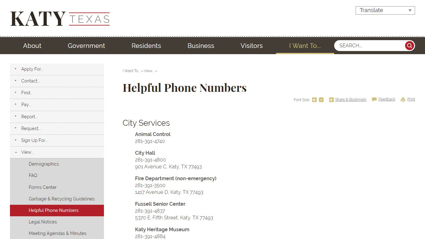 Helpful Phone Numbers | City of Katy, TX