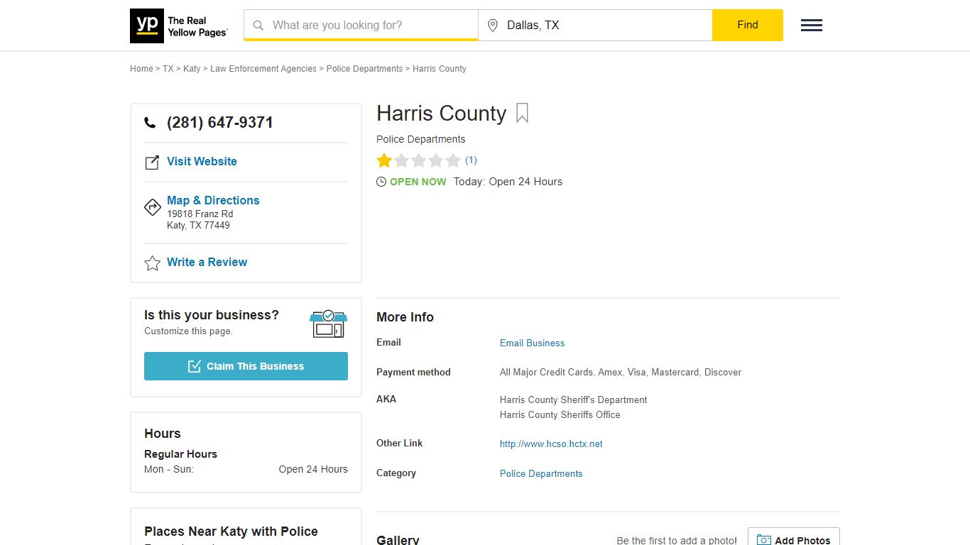 Harris County 19818 Franz Rd, Katy, TX 77449 - Police Departments - YP.com